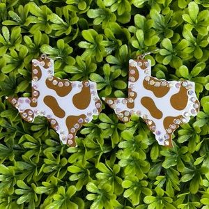Texas Shaped Cow Print Metal Earrings